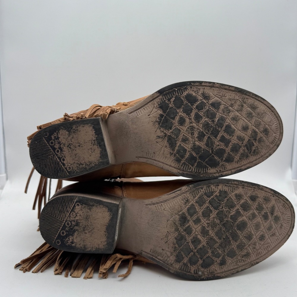 Circle G Tan Leather Fringe Western Ankle Boots Q0035‎ Whipstitch Size 9.5M - Picture 5 of 6